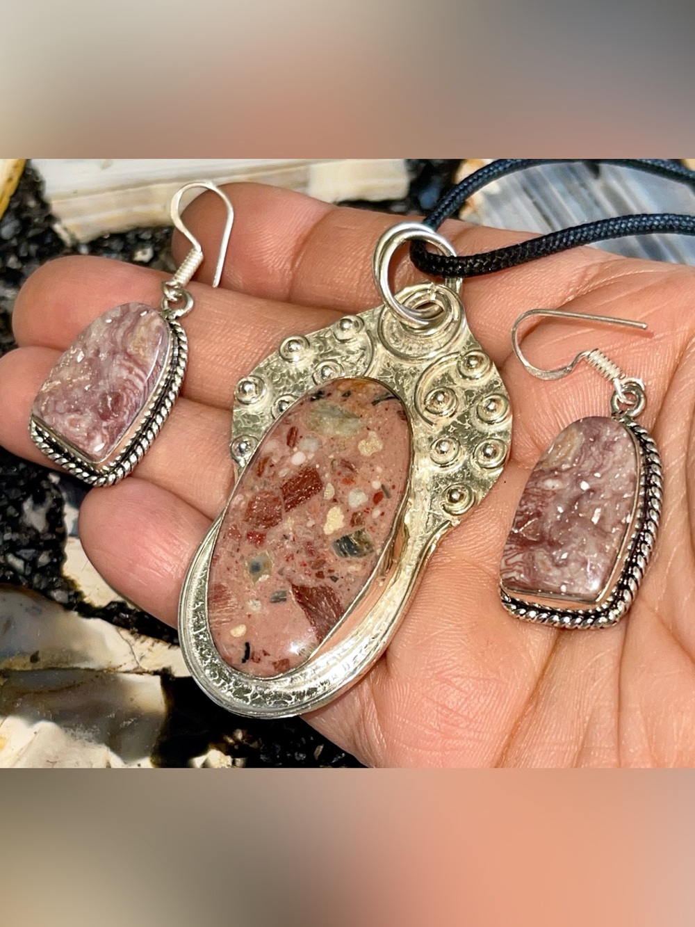 Brecciated Jasper Pendant & Earrings Set